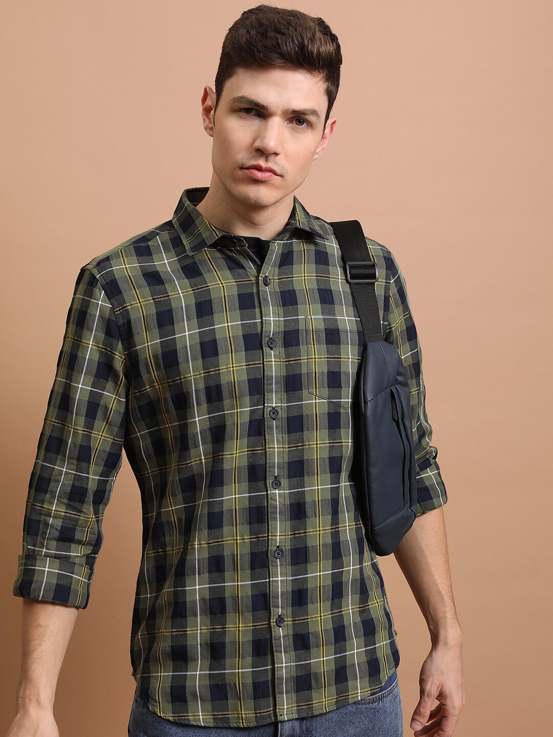 

HIGHLANDER Slim Fit Tartan Checked Casual Shirt, Navy blue