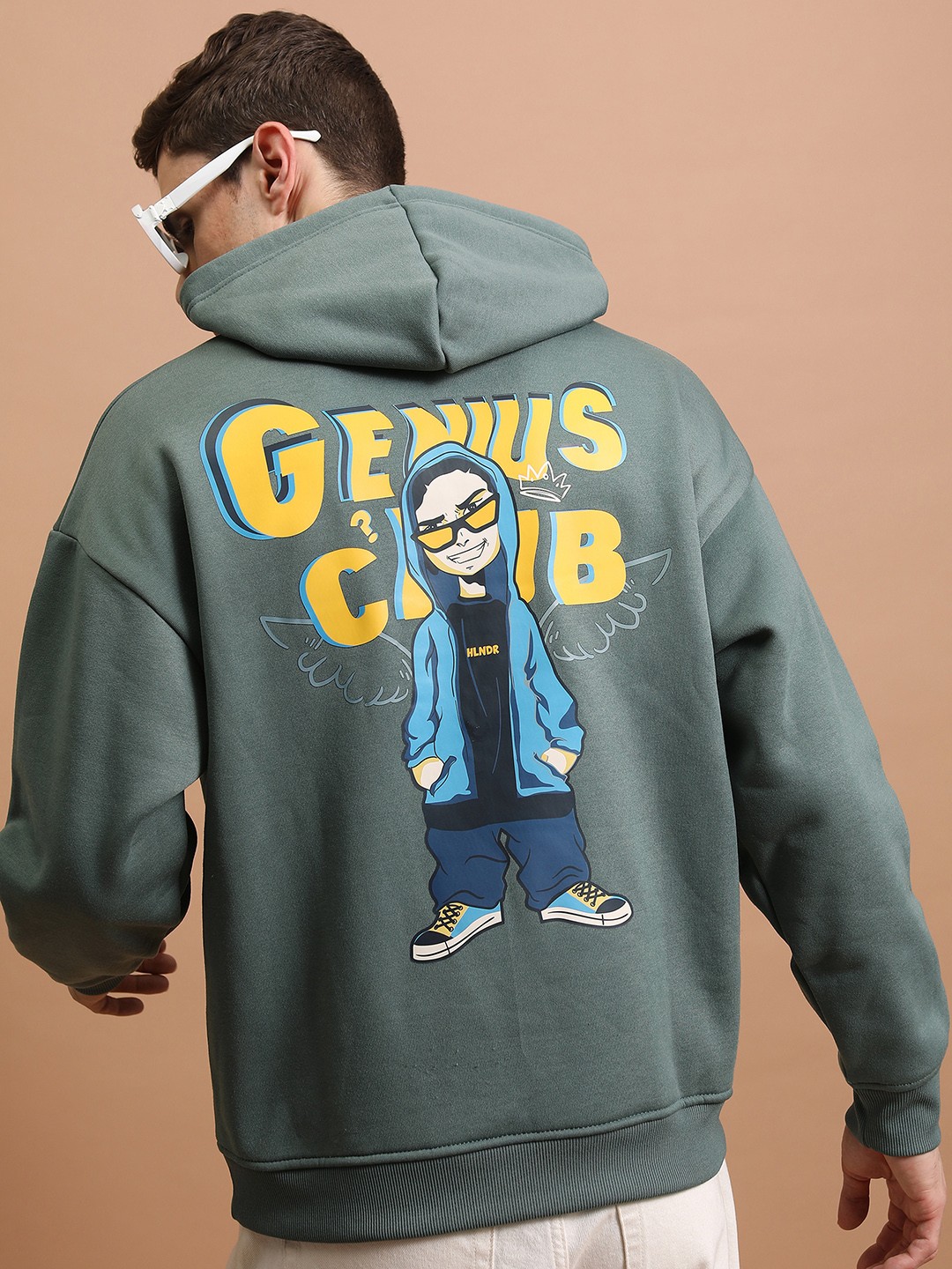 

HIGHLANDER Graphic Printed Hooded Oversized Sweatshirt, Green