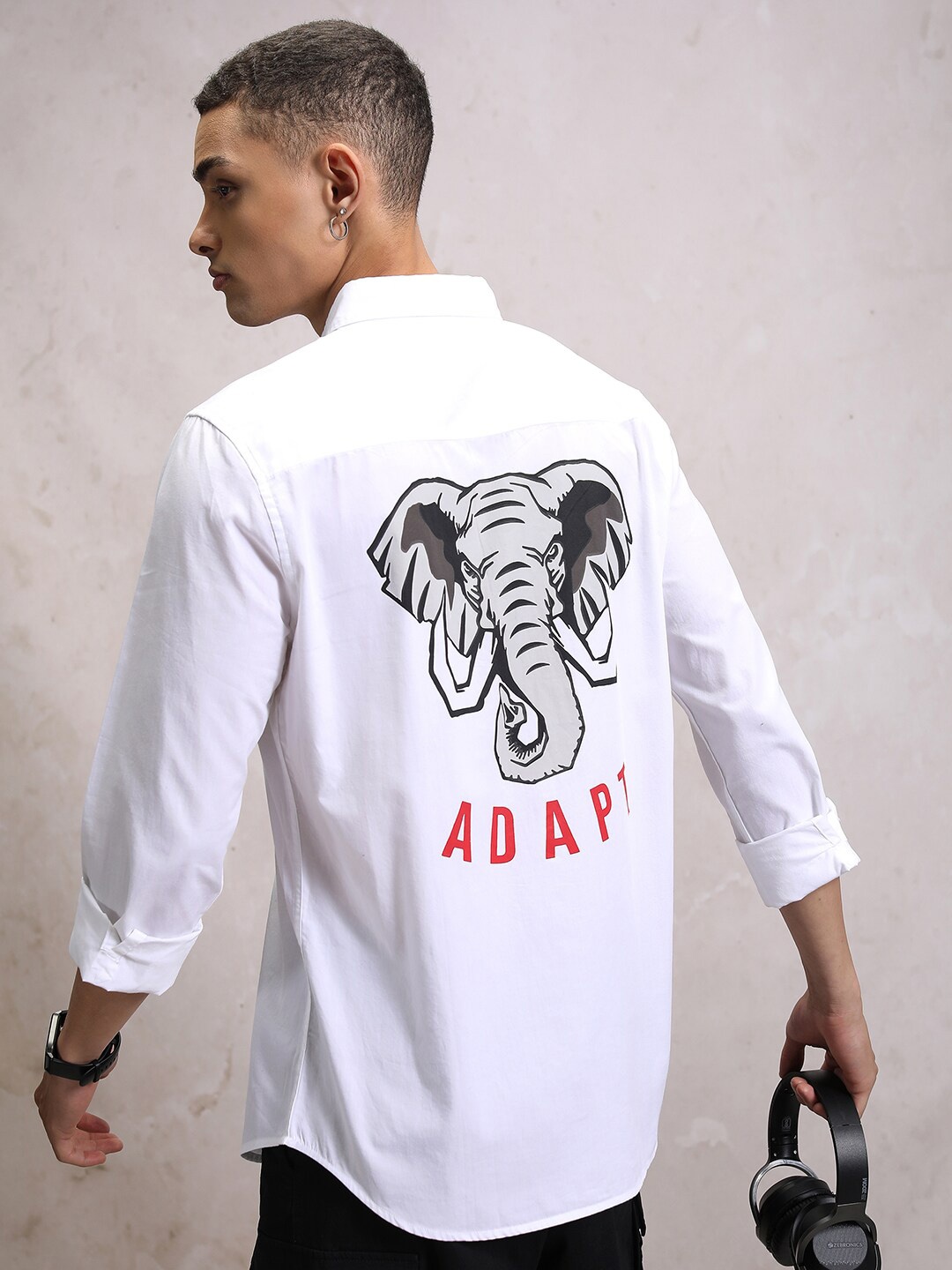 

HIGHLANDER Slim Fit Graphic Printed Cotton Casual Shirt, White