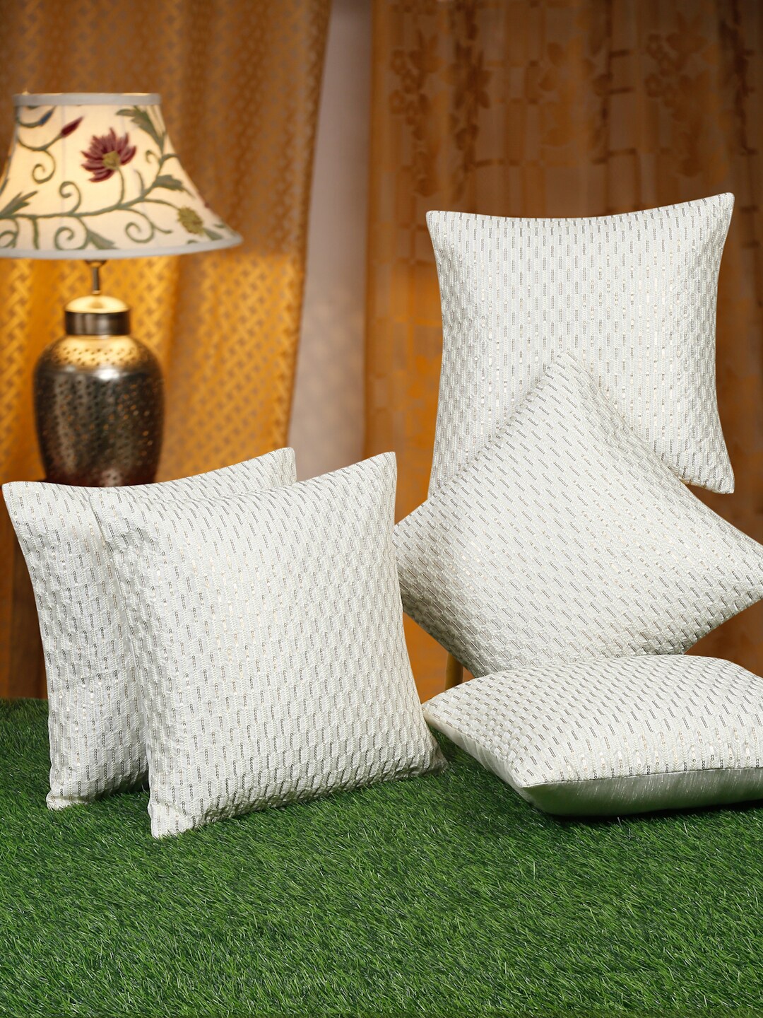

HOSTA HOMES White 5 Pieces Embellished Square Cushion Covers