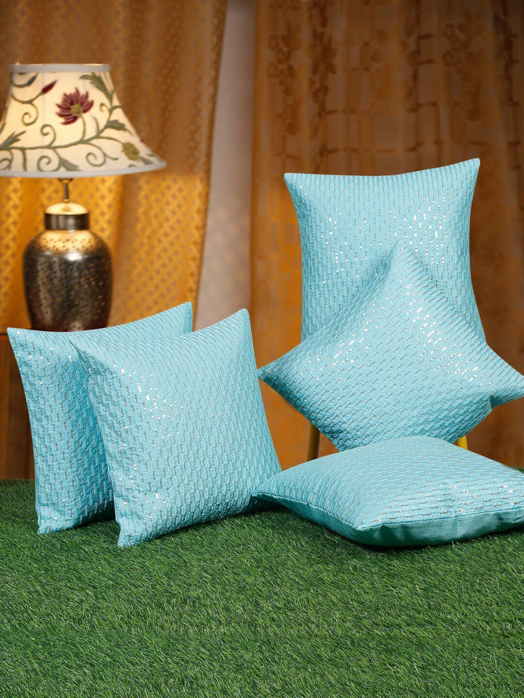 

HOSTA HOMES Blue 5 Pcs Embellished Square Cushion Covers