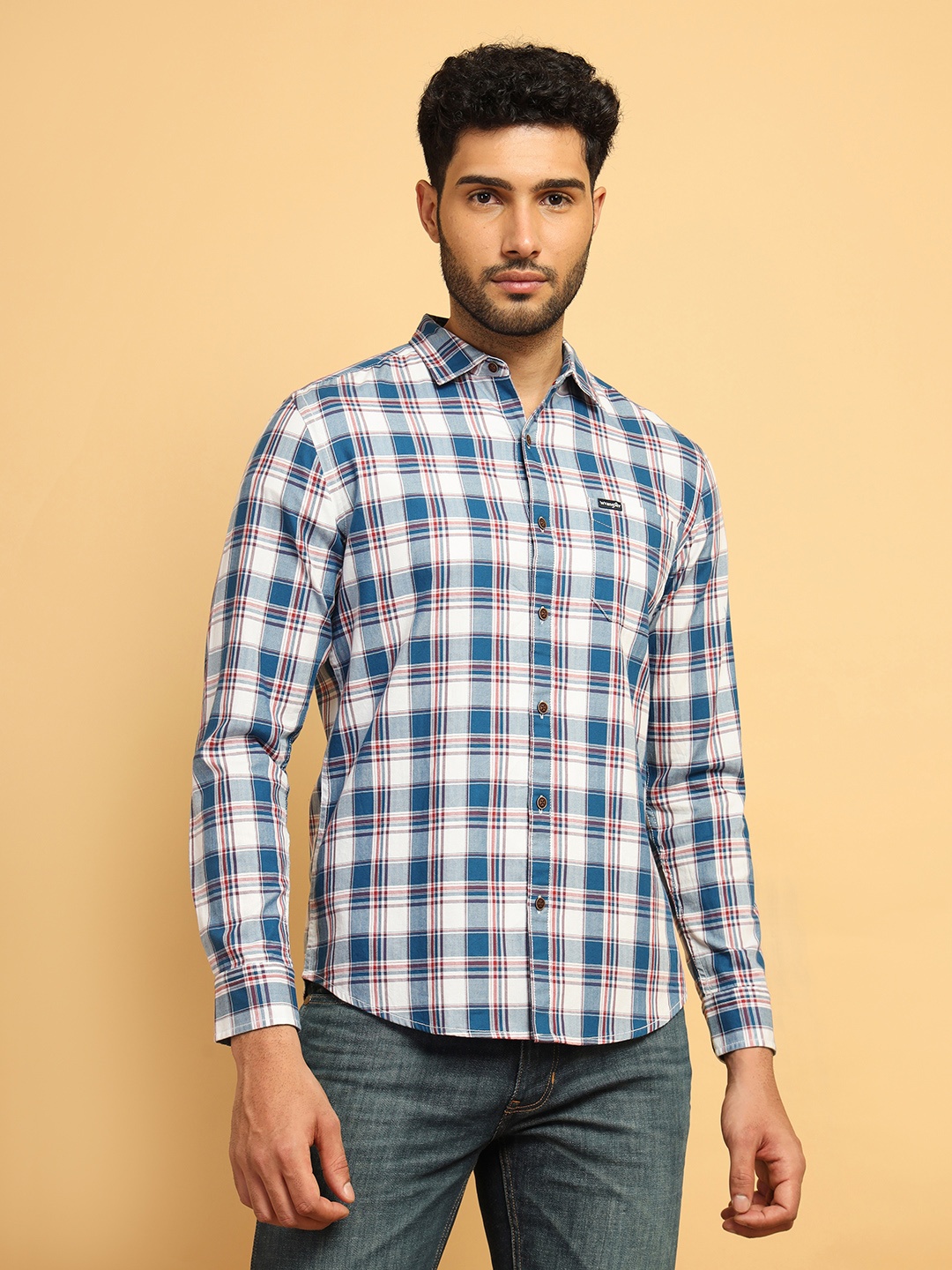 

Wrangler Checked Pure Cotton Casual Shirt, Blue