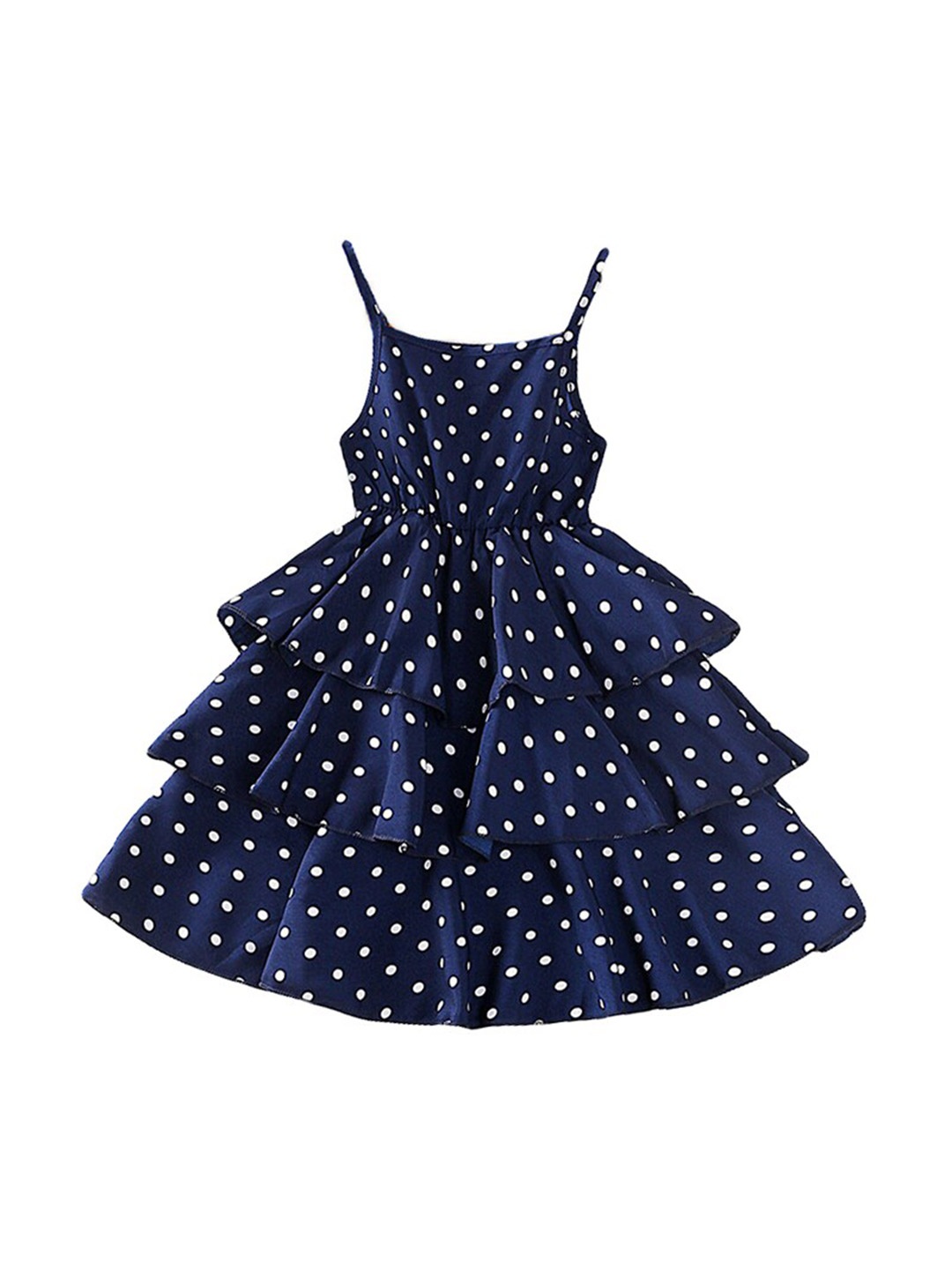 

StyleCast Girls Navy Blue Polka Dot Printed Layered A-Line Midi Dress