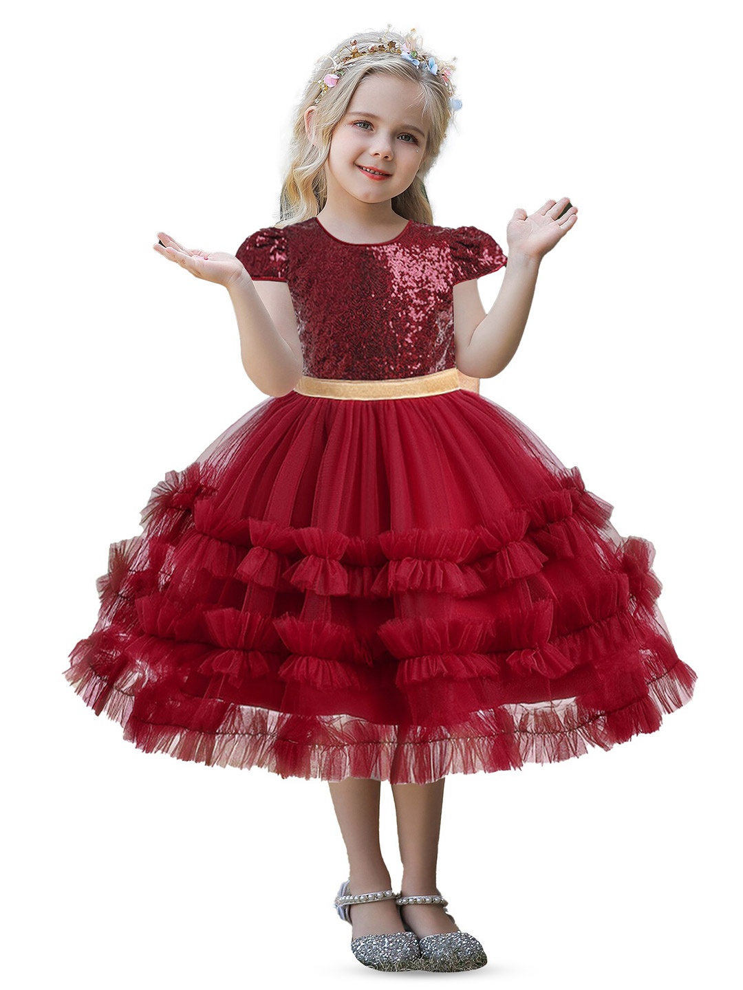 

StyleCast Maroon Girls Embellished Ruffled Balloon Dress