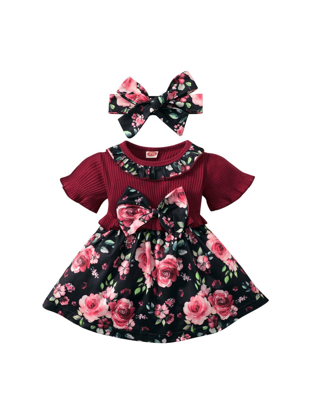 

StyleCast Maroon Infant Girls Floral Print Fit & Flare Cotton Dress