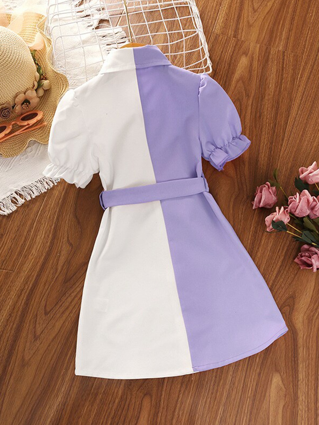 

StyleCast Girls Purple Colourblocked Puff Sleeves Shirt Dress