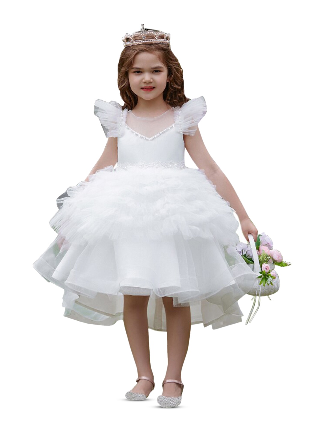 

StyleCast White Girls Flutter Sleeves Embellished Balloon Party Dress