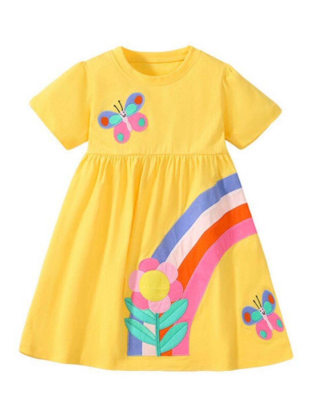 

StyleCast Girls Yellow Conversational Printed Cotton A-Line Dress