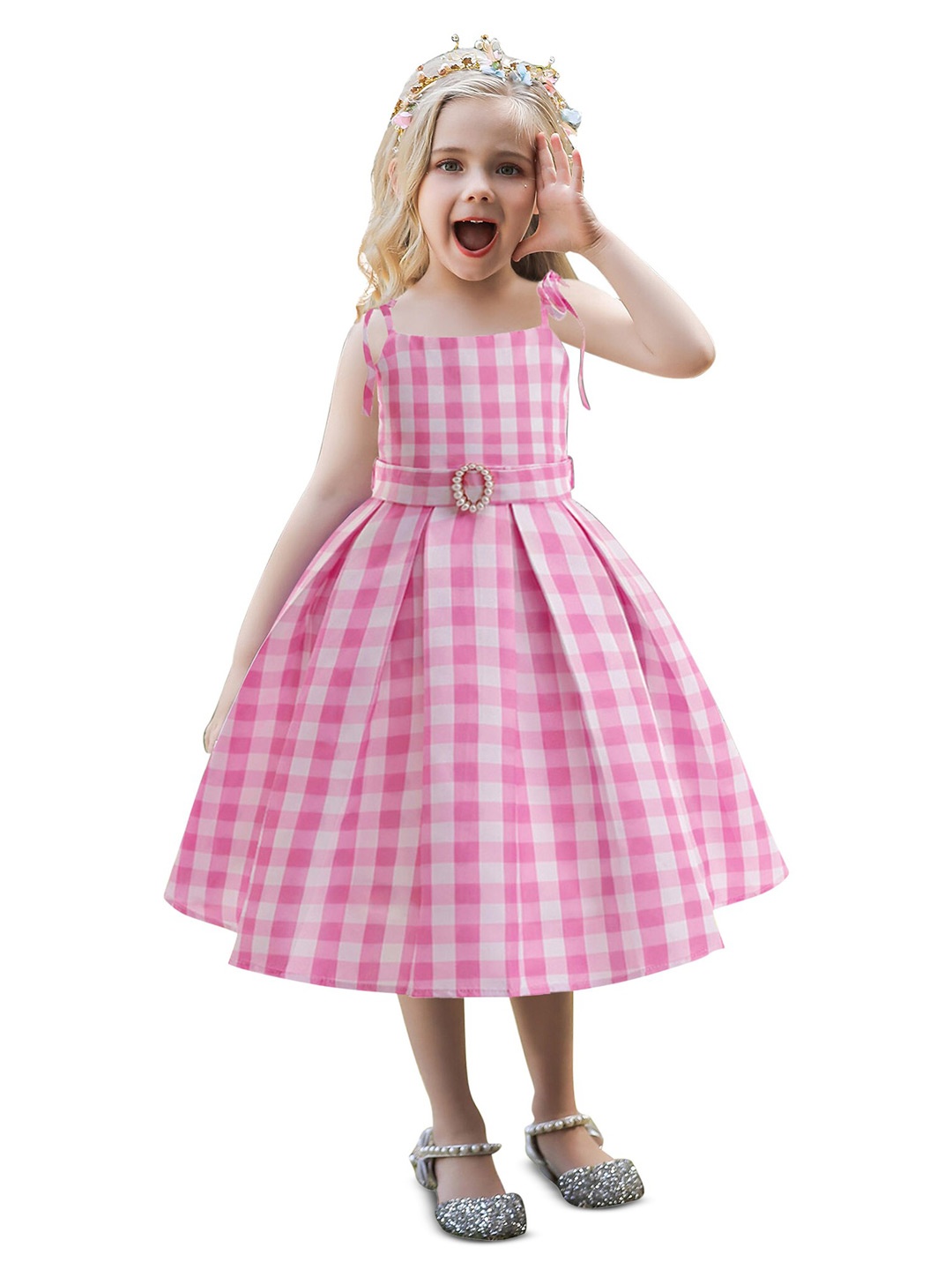 

StyleCast Girls Pink Checked Fit And Flare Dress