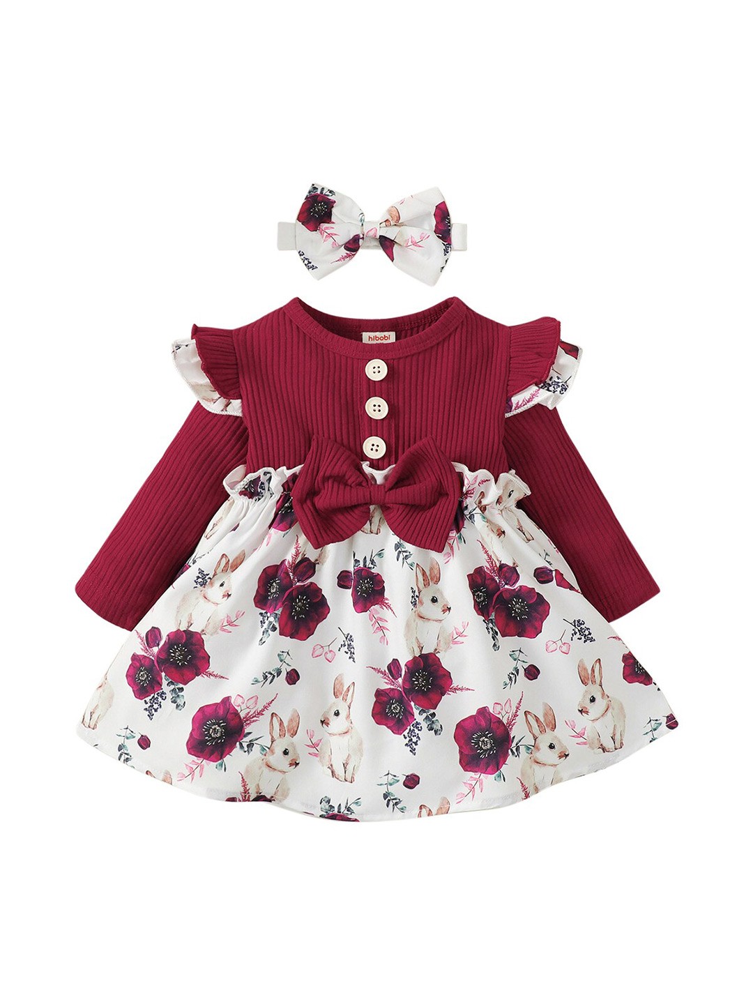 

StyleCast Girls Red Floral Printed Round Neck Cotton A-Line Dress