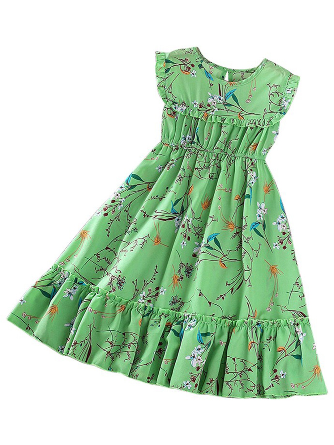 

StyleCast Green Girls Floral Printed Ruffles & Tiered Detail Fit and Flare Midi Dress