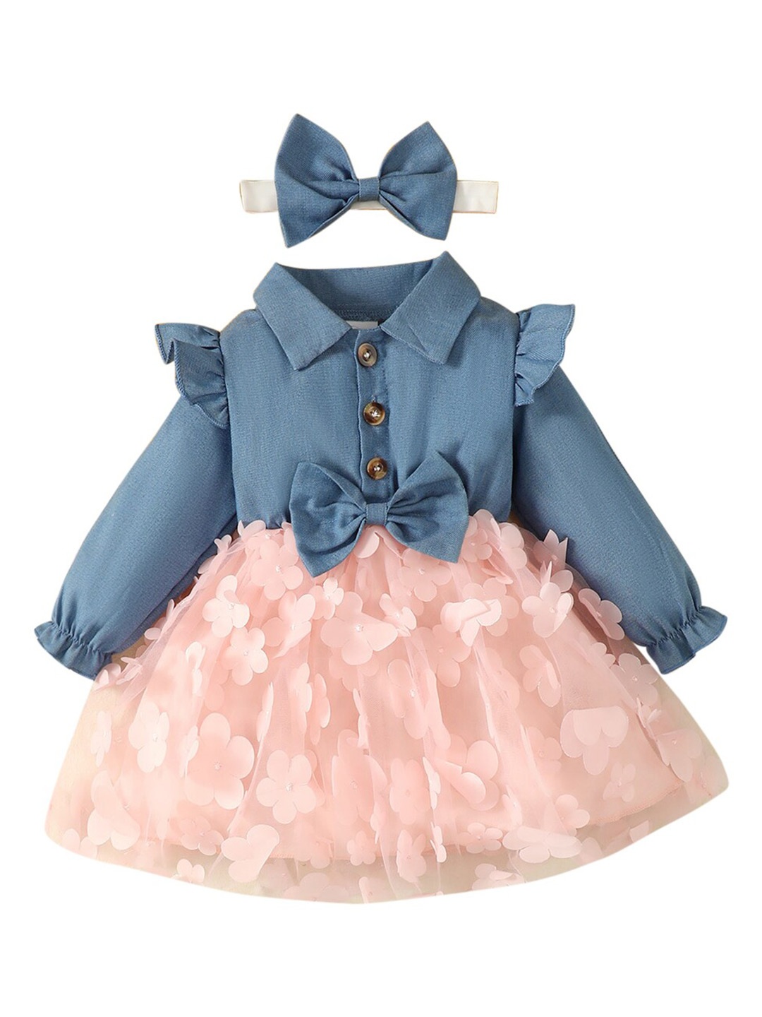 

StyleCast Blue & Pink Girls Shirt Collar Cotton Fit & Flare Dress