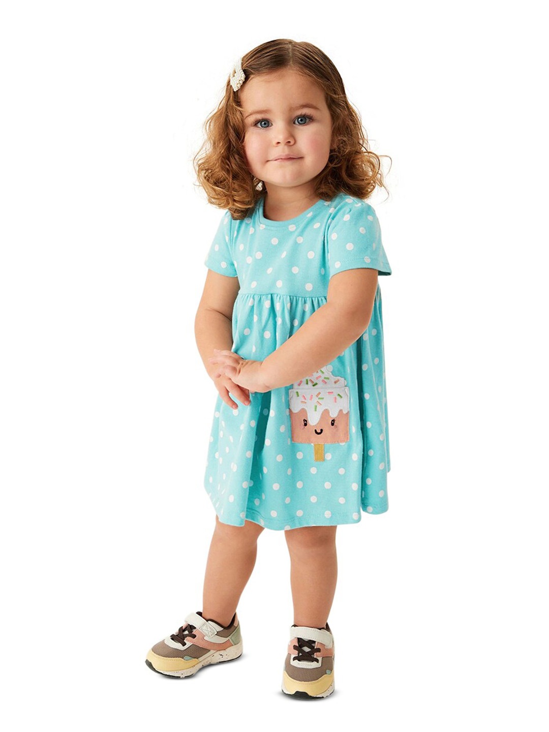 

StyleCast Blue Girls Polka Dot Printed Gathered Detail Cotton A-Line T-shirt Dress