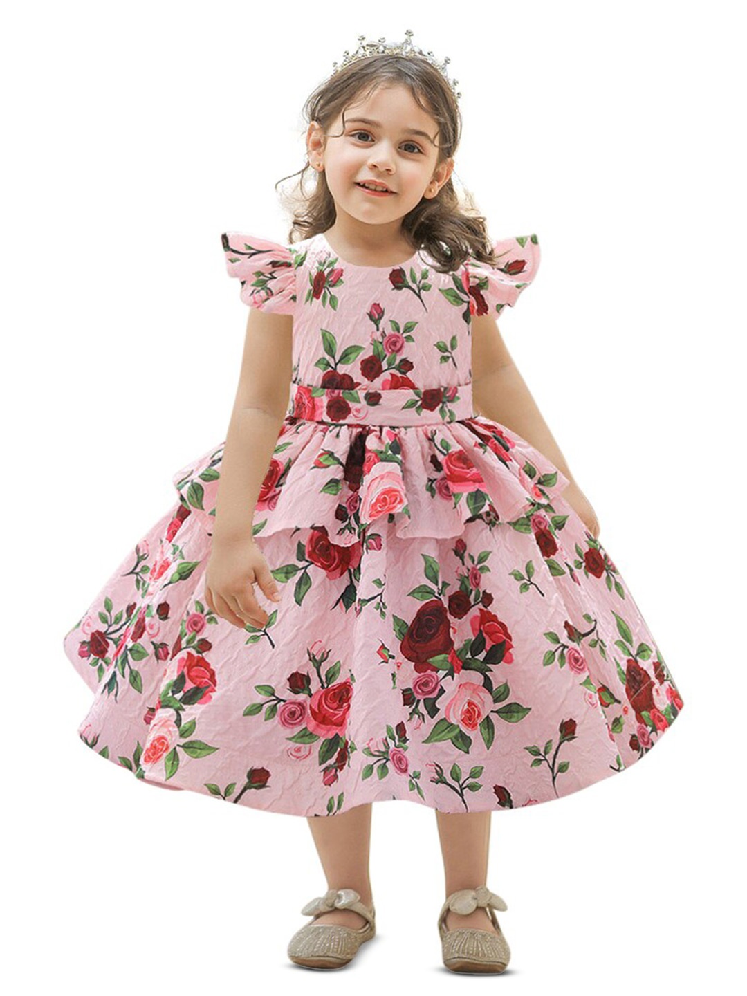 

StyleCast Girls Pink Floral Printed Layered Fit & Flare Midi Dress