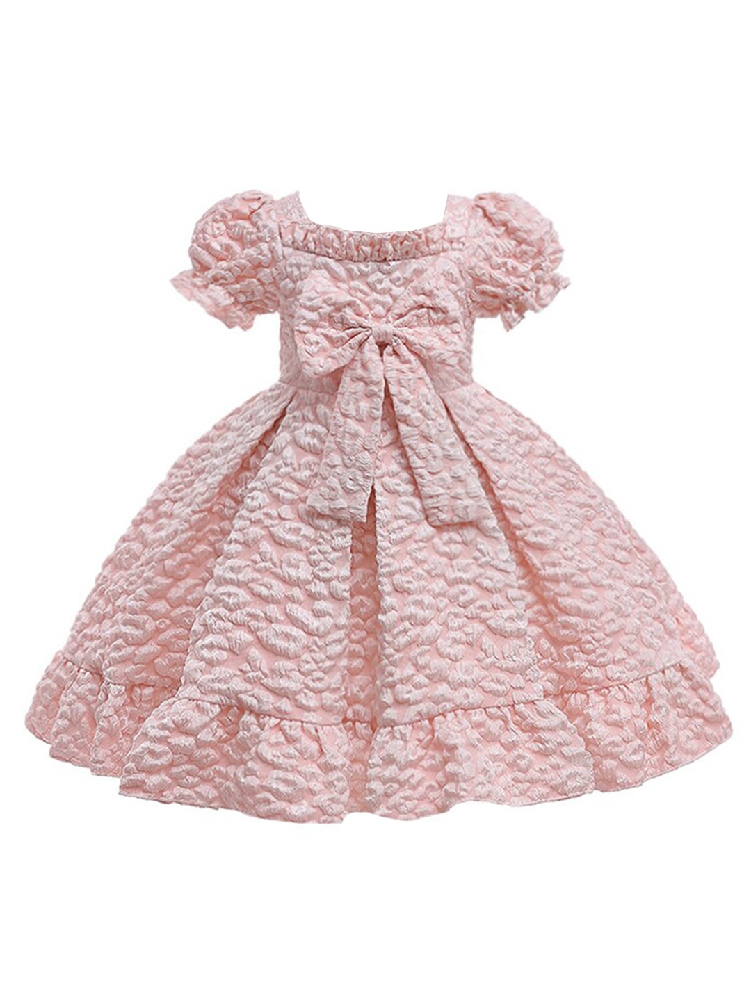 

StyleCast Girls Pink Self Design Puff Sleeve Fit & Flare Dress