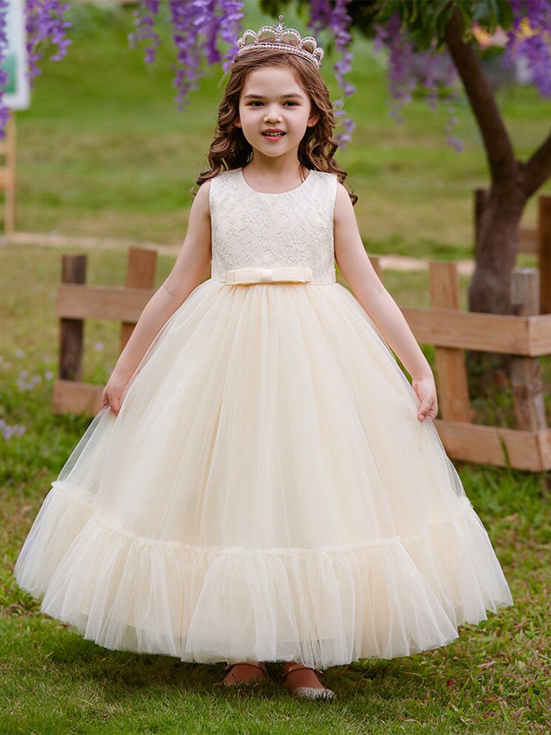 

StyleCast Girls Champagne Round Neck Ruffled Maxi Dress