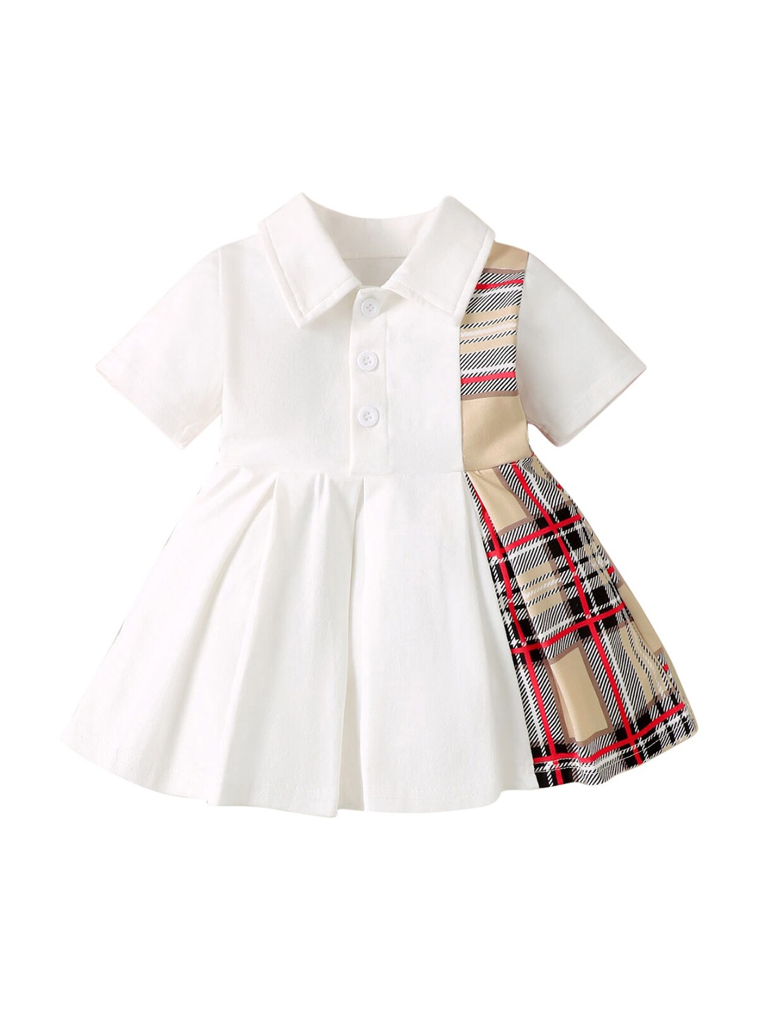

StyleCast White & Beige Girls Checked Cotton Fit & Flare Dress
