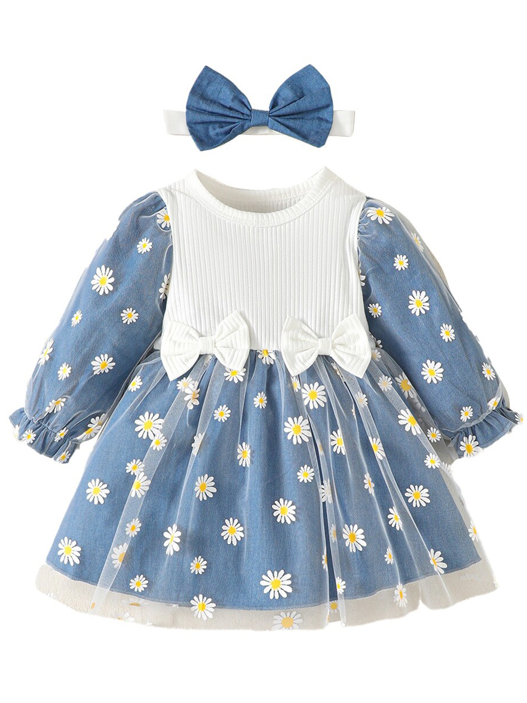 

StyleCast Girls Blue Floral Printed Cotton A-Line Dress