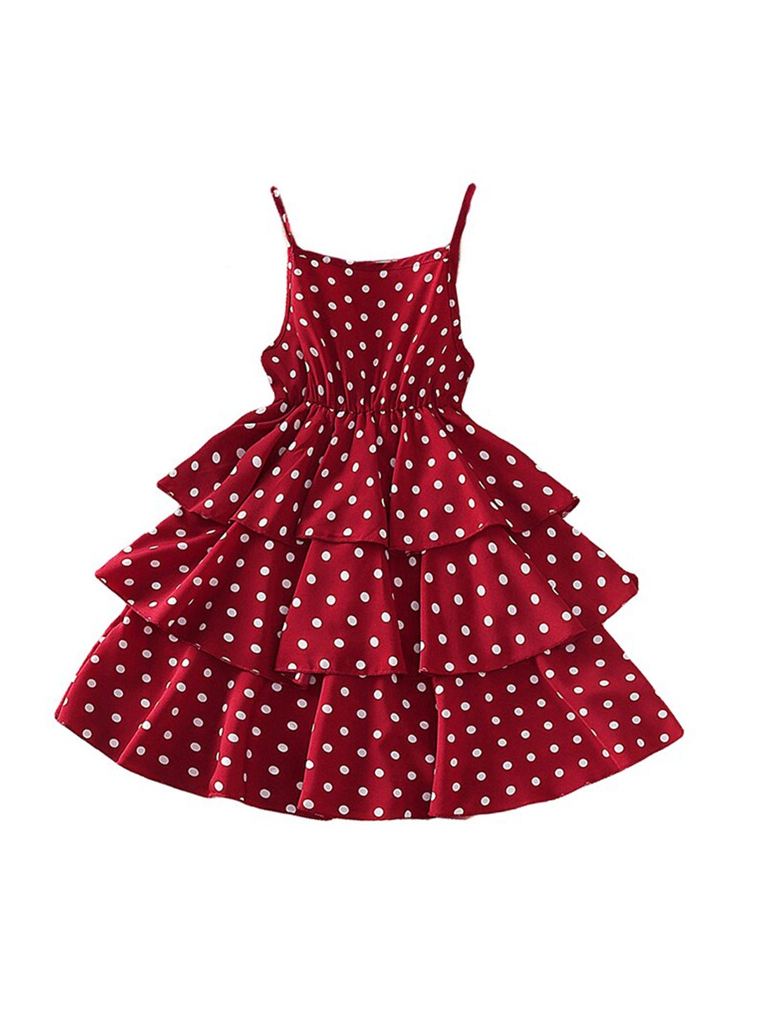 

StyleCast Girls Red & White Polka Dots Printed Shoulder Straps Layered Fit & flare Dress