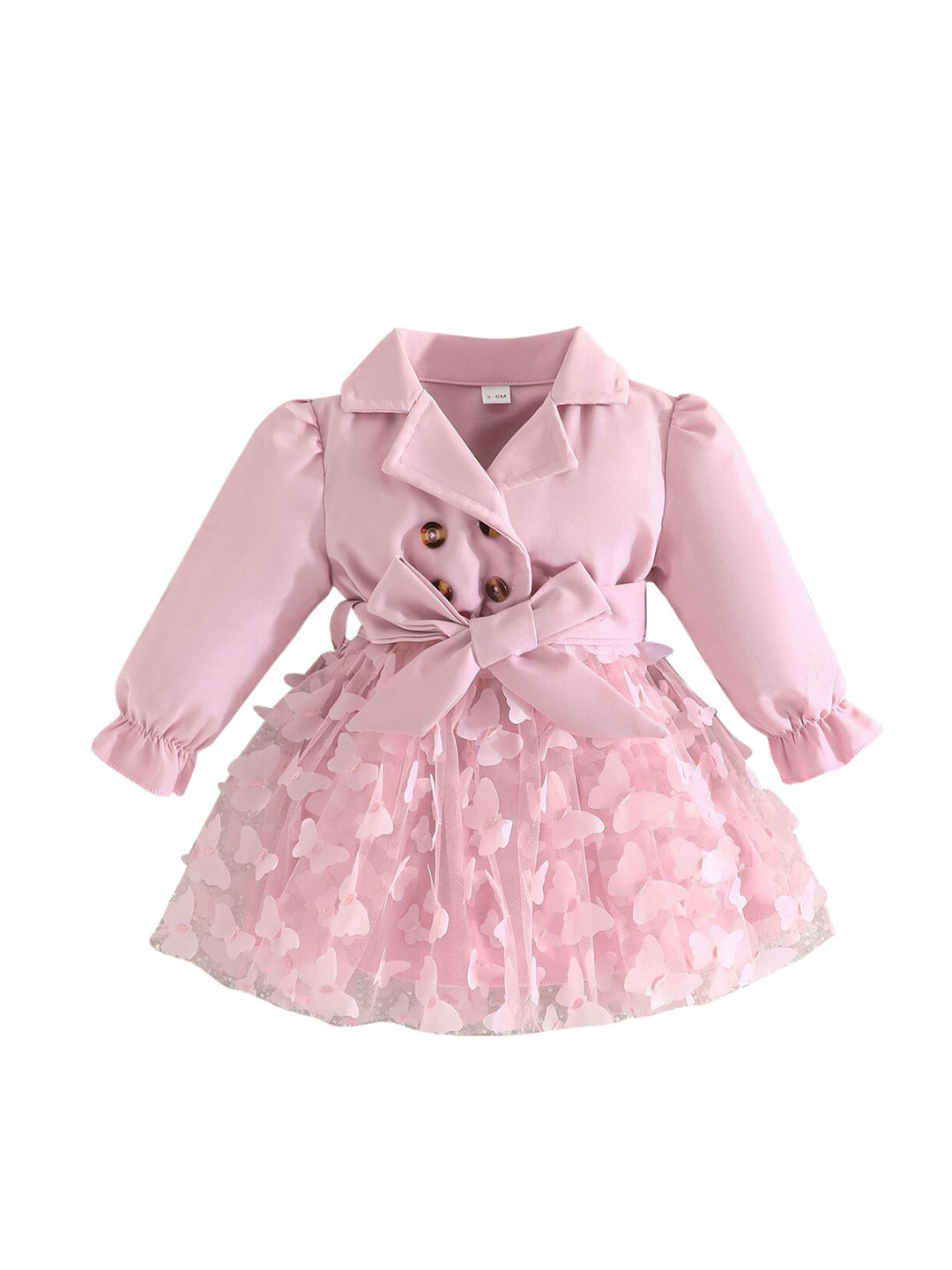 

StyleCast Pink Girls Butterfly Applique Lapel Collar Fit & Flare Dress