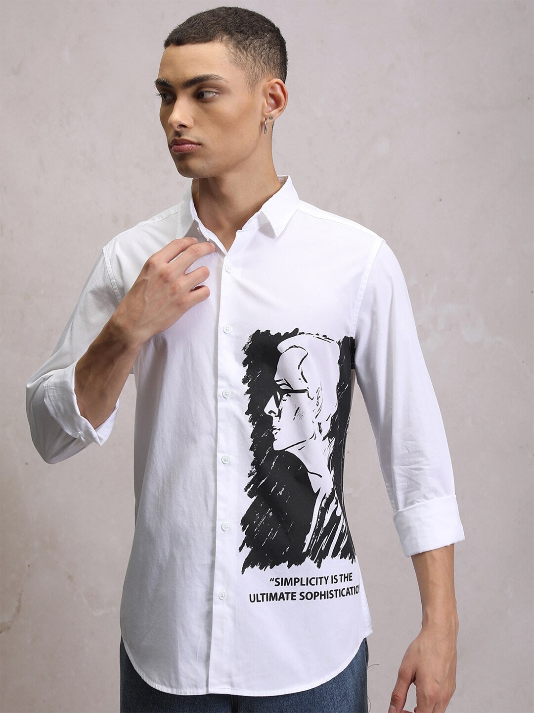 

KETCH White Slim Fit Graphic Printed Cotton Casual Shirt