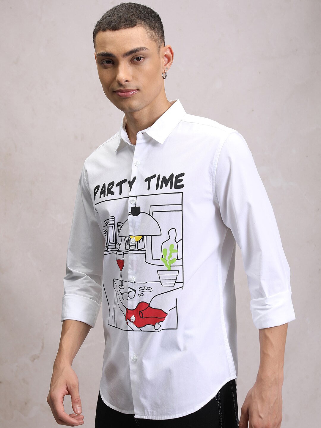 

KETCH White Slim Fit Graphic Printed Cotton Casual Shirt