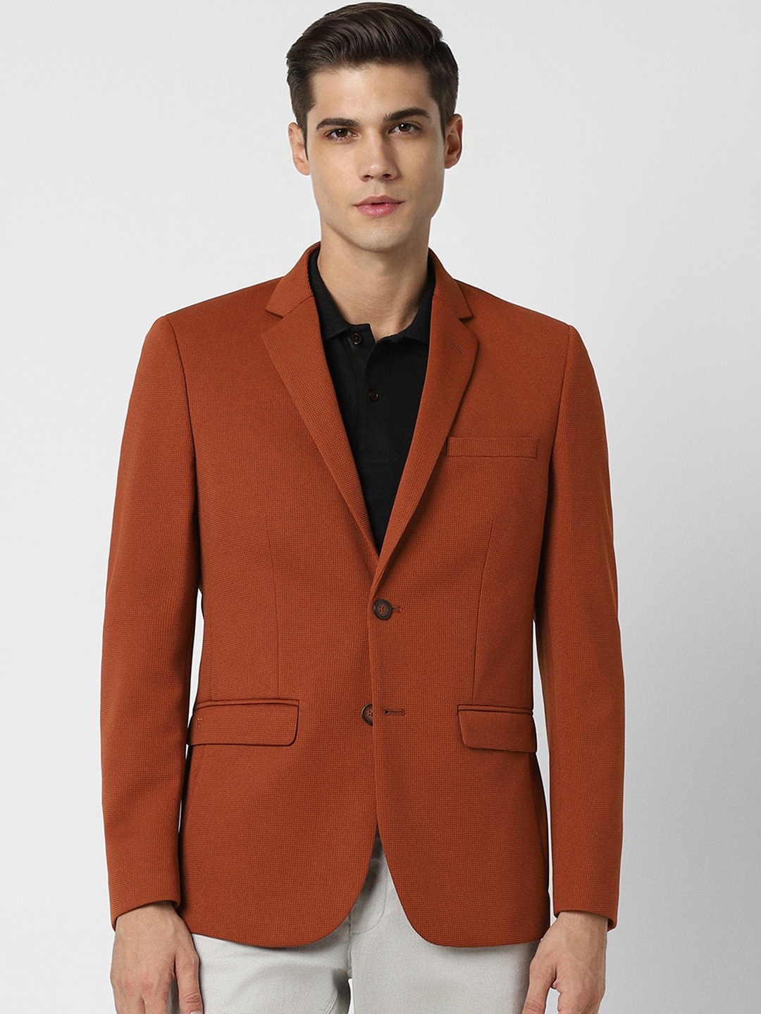 

Van Heusen Textured Slim-Fit Single Breasted Formal Blazer, Orange