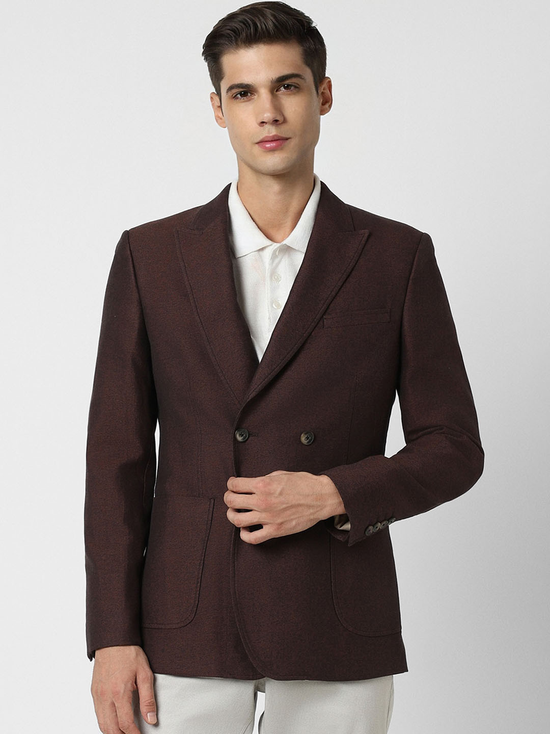 

Van Heusen Sport Textured Pure Cotton Slim Fit Double-Breasted Blazer, Brown
