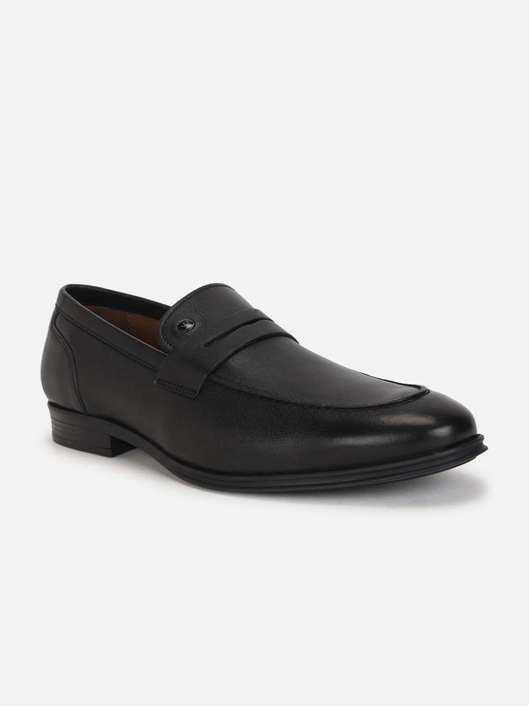 

Louis Philippe Men Leather Slip On Formal Loafers, Black