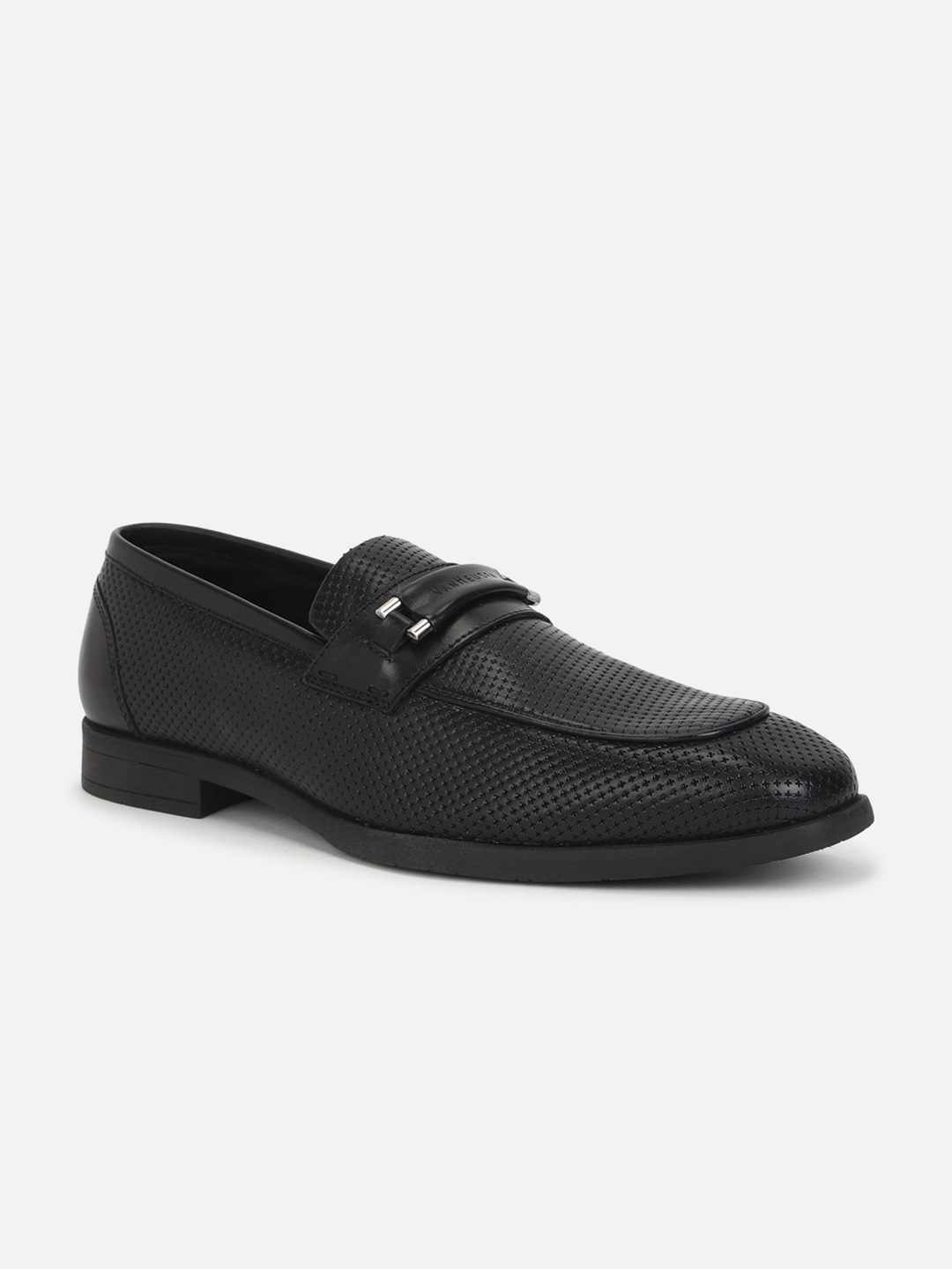 

Van Heusen Men Textured Round Toe Leather Loafers, Black