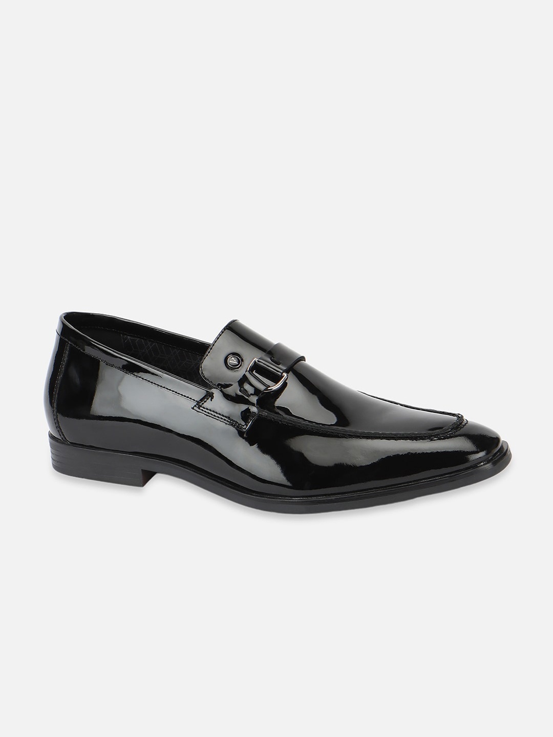 

Van Heusen Men Buckle Detailed Round Toe Leather Loafers, Black