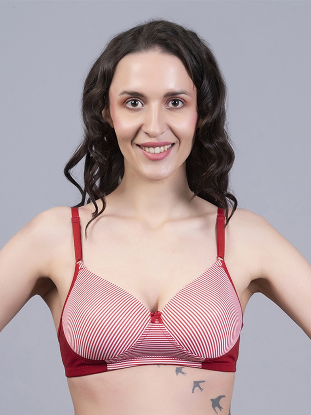 

Herryqeal Striped Full Coverage Heavily Padded Everyday Bra With All Day Comfort, Red