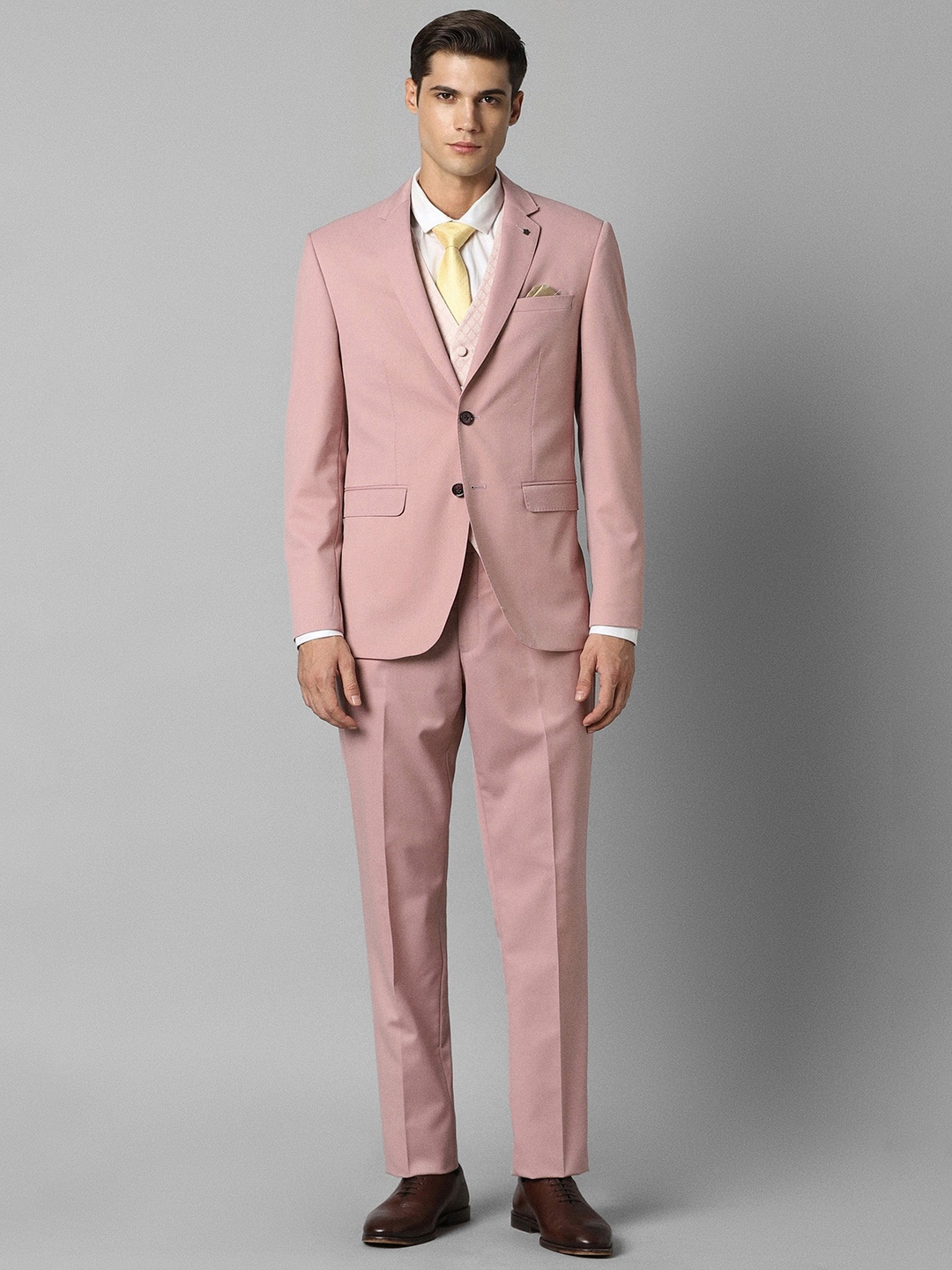 

Louis Philippe Slim-Fit Single-Breasted Three-Piece Formal Suit, Pink