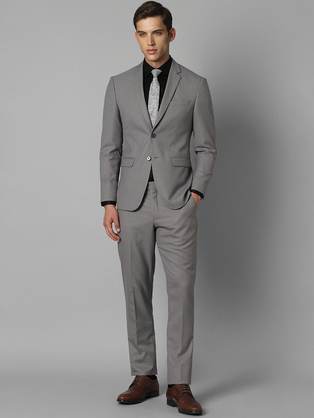 

Louis Philippe Self Design Slim-Fit Single-Breasted 2 Piece Formal Suit, Grey
