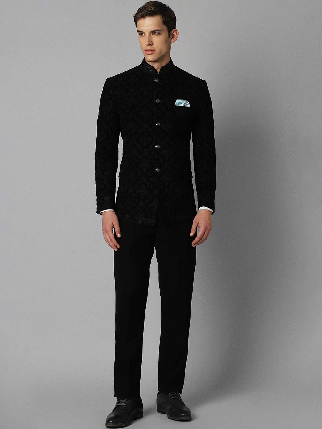 

Louis Philippe Self-Designed Single-Breasted Bandhgala Blazer Two-Piece Suit, Black