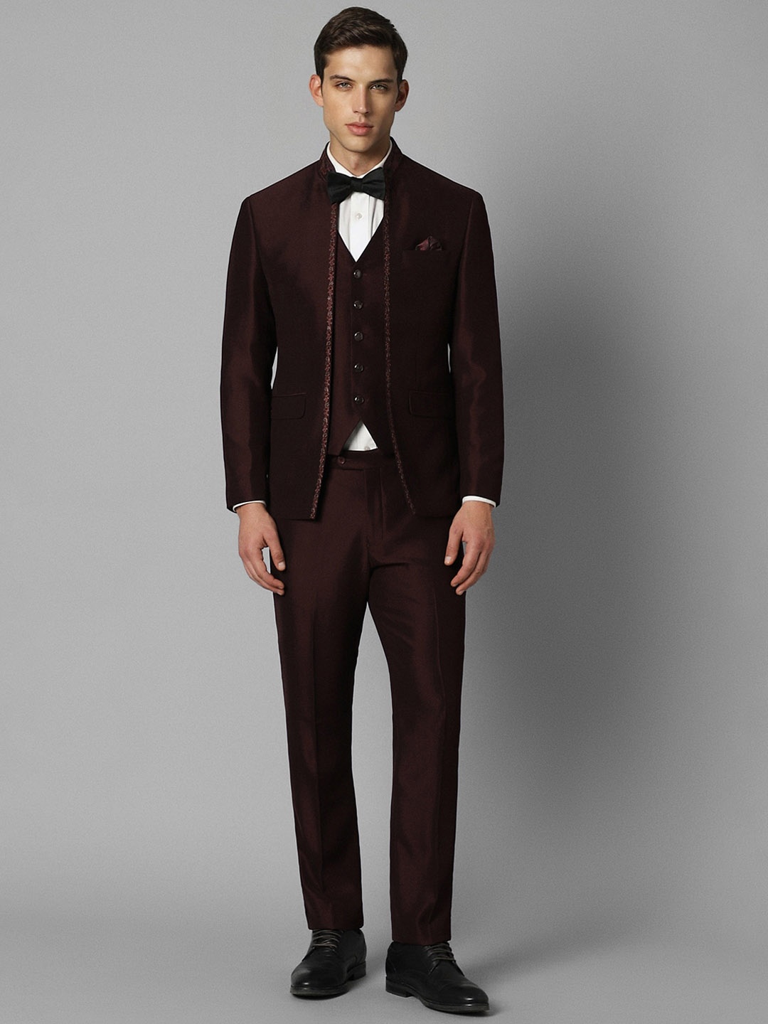 

Louis Philippe Embroidered Slim-Fit Single-Breasted Three-Piece Party Suit, Maroon