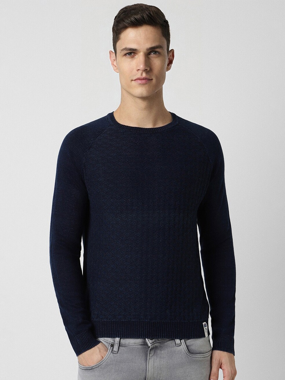 

Peter England Casuals Cable Knit Self Design Pure Cotton Pullover, Navy blue