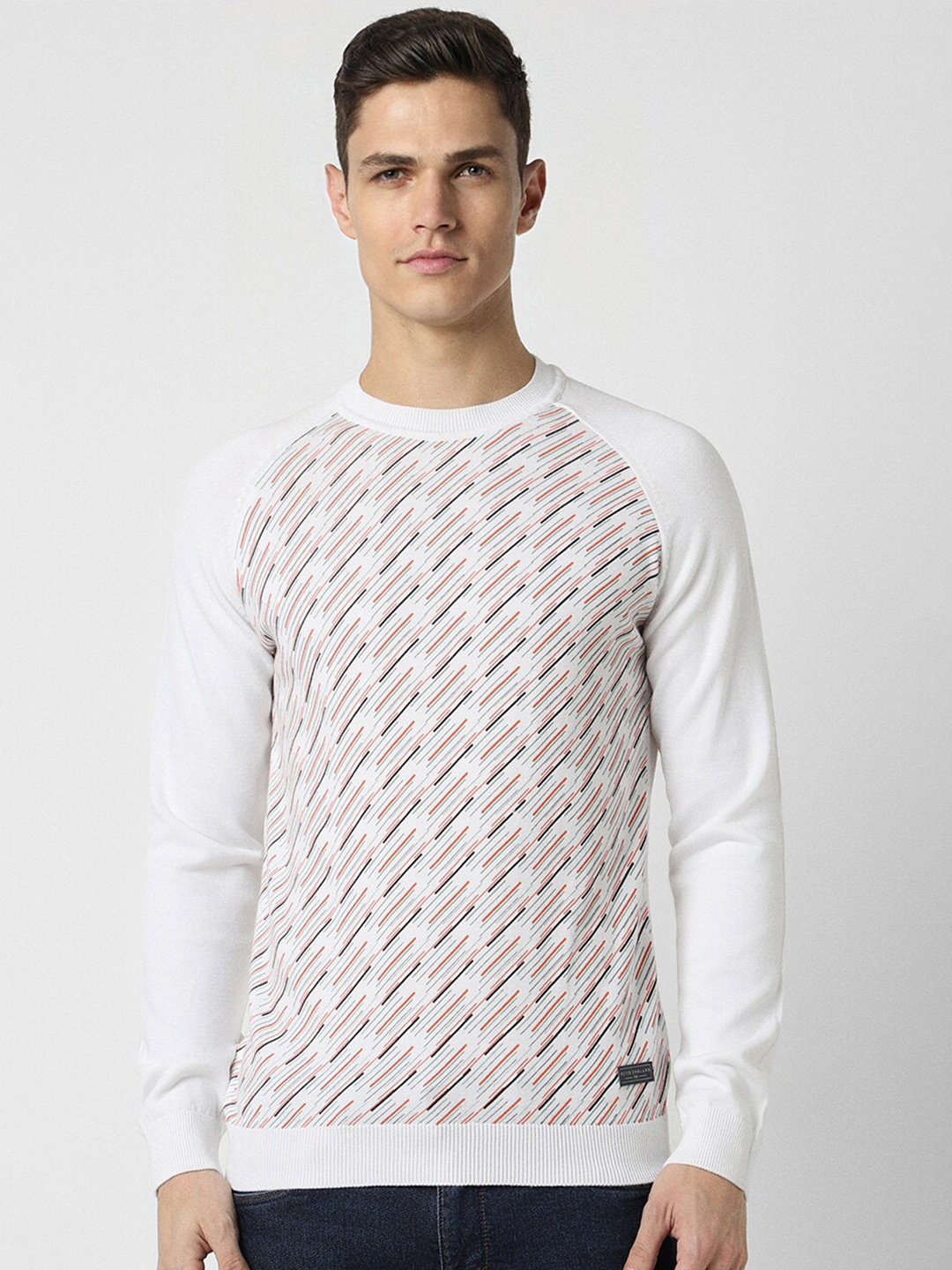 

Peter England Casuals Striped Pure Cotton Pullover, White