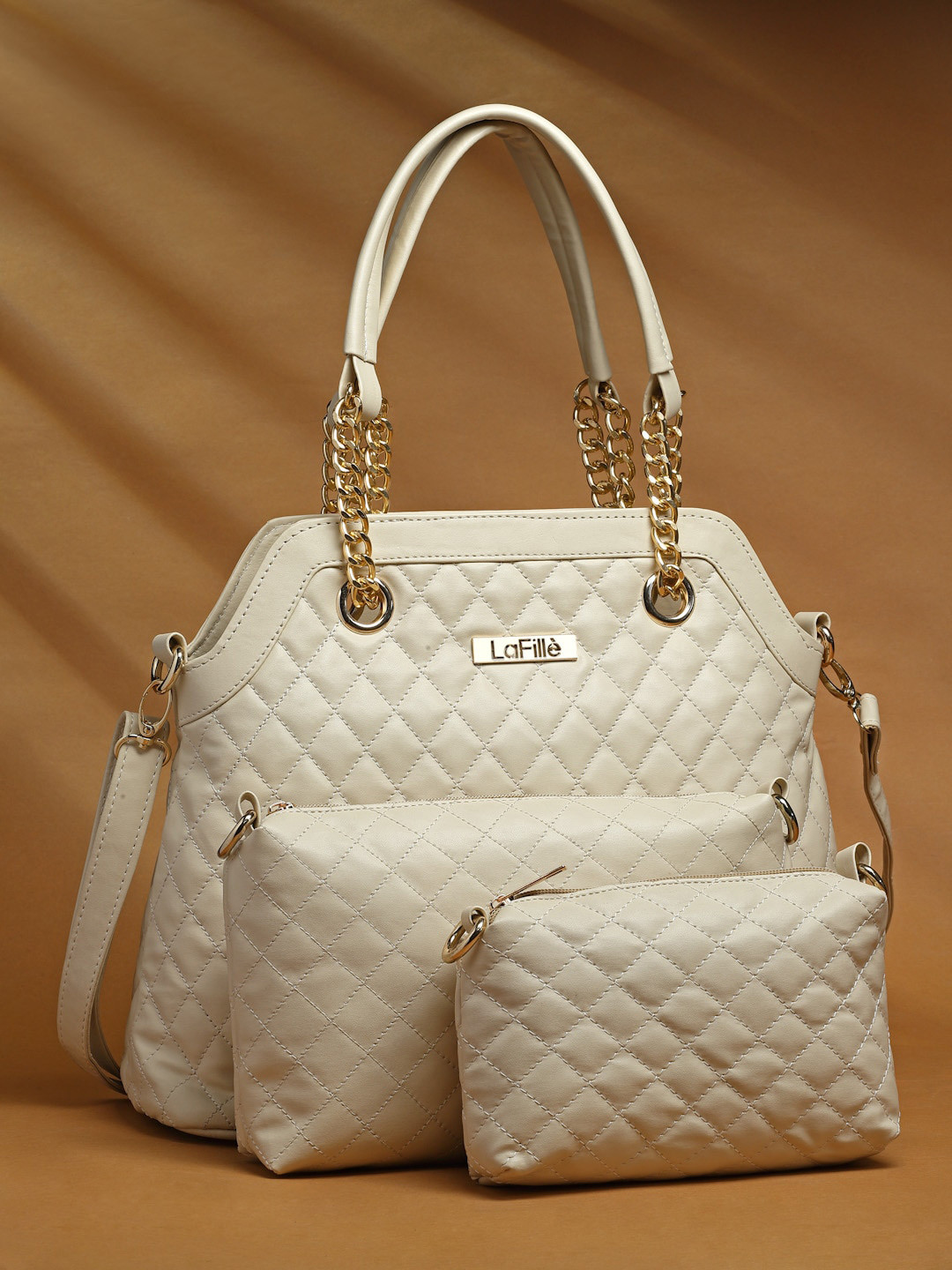 

LaFille Pack Of 3 Textured Handheld Bag, Off white