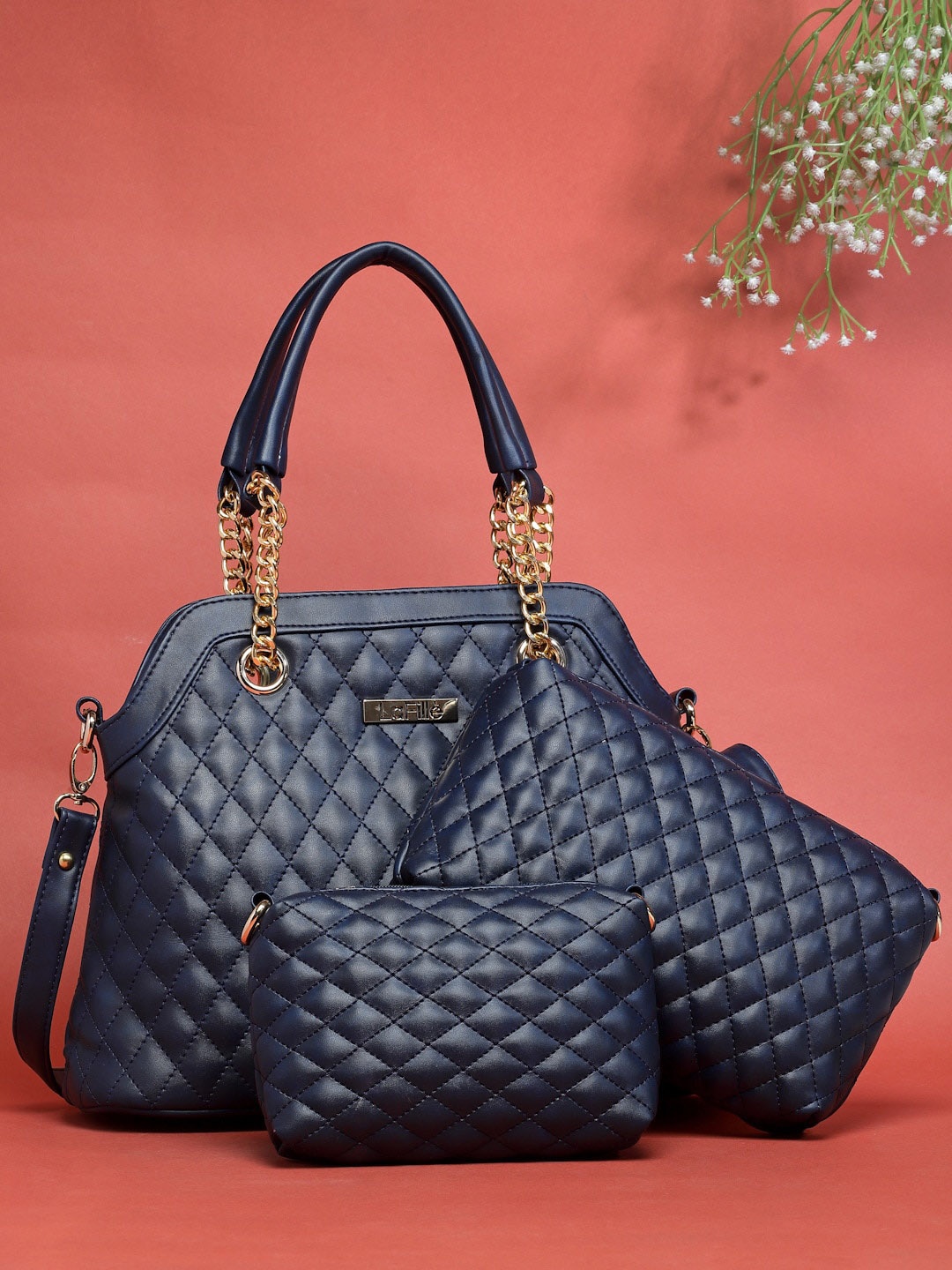 

LaFille Set of 3 Textured Structured Shoulder Bag, Navy blue