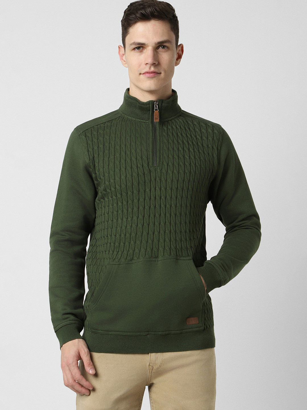 

Peter England Casuals Men Olive Green Colourblocked Sweatshirt