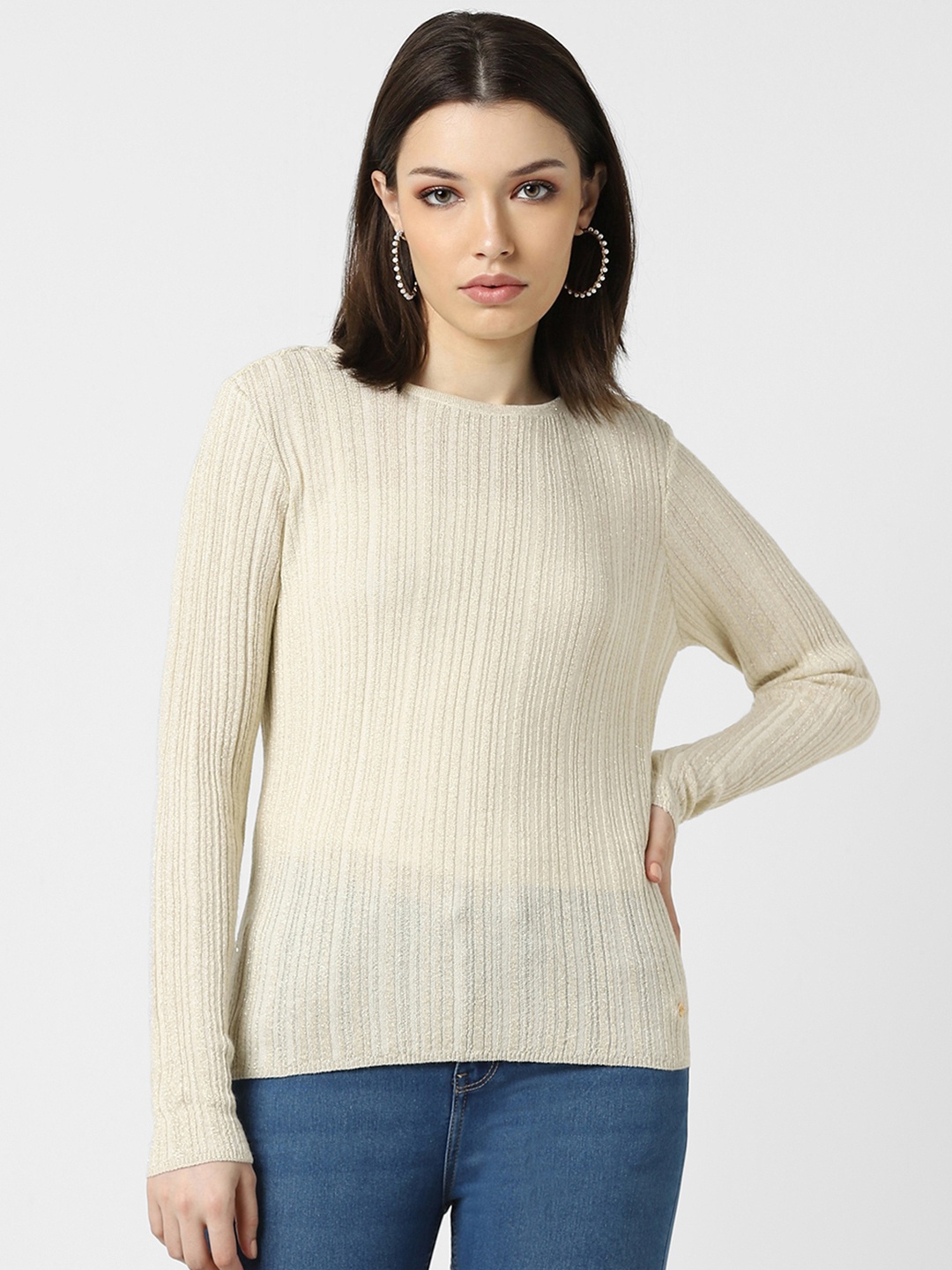

Van Heusen Woman Self Design Boat Neck Top, Cream