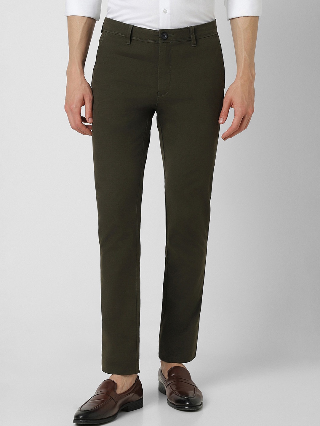 

V Dot Men Slim Fit Trousers, Green
