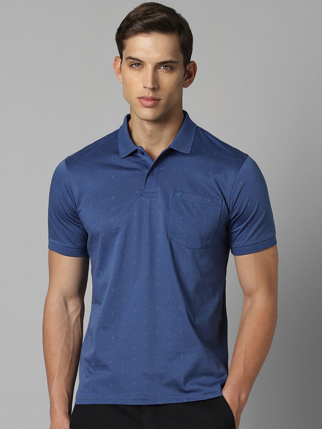 

Louis Philippe Micro or Ditsy Printed Polo Collar Pure Cotton T-shirt, Blue