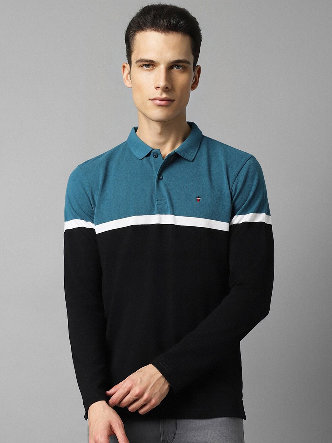 

Louis Philippe Sport Colourblocked Polo Collar Slim Fit T-shirt, Blue