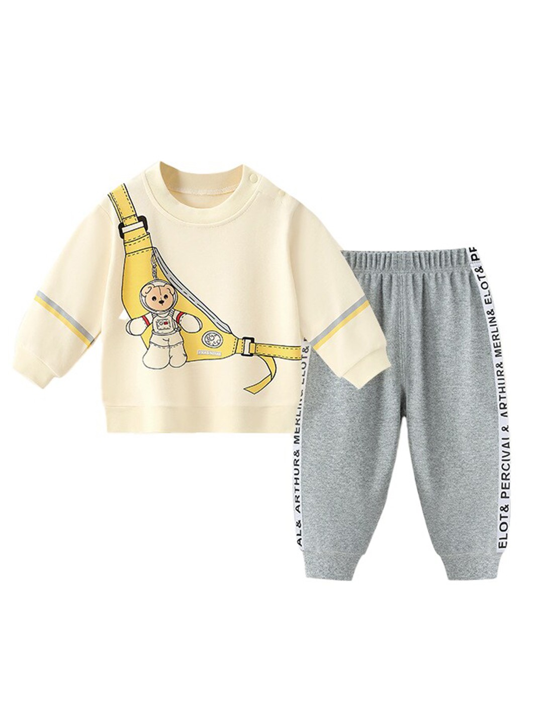 

StyleCast Boys Beige & Grey Graphic Printed Pure Cotton T-shirt with Trousers