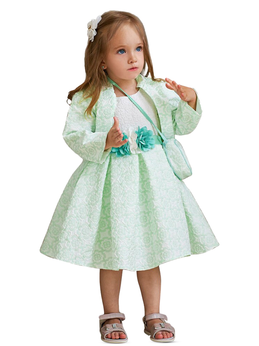 

StyleCast Girls Green Self Design Applique Fit & Flare Dress With Shrug
