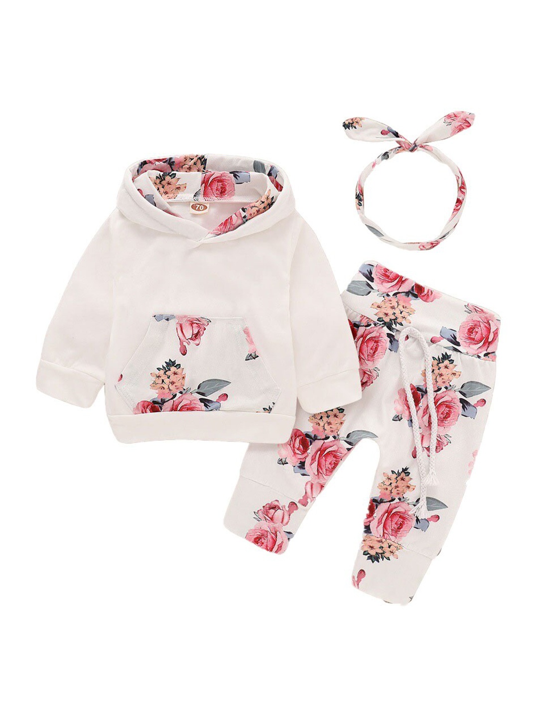 

StyleCast Girls White Floral Printed Pure Cotton Sweatshirt with Joggers