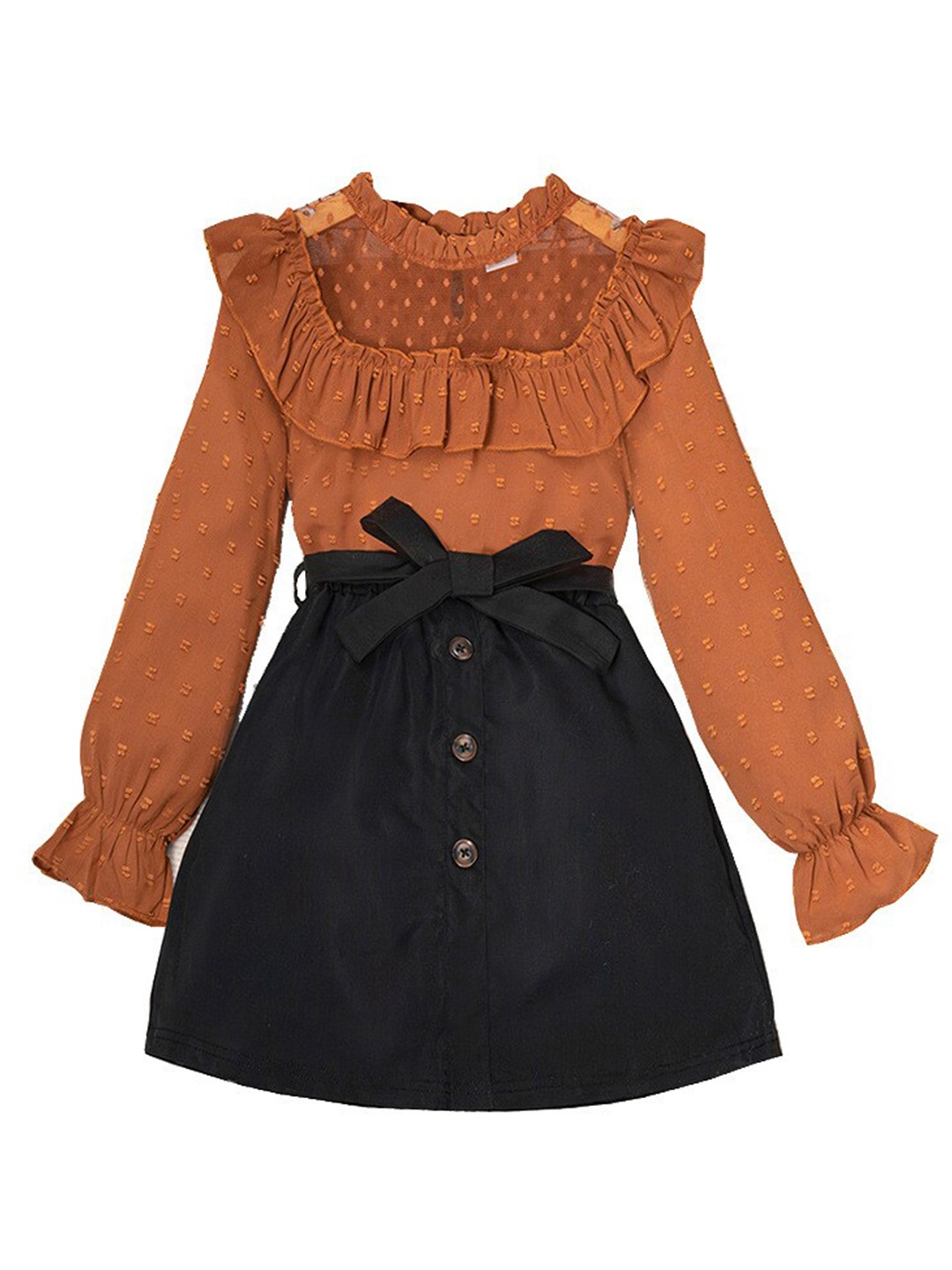 

StyleCast Girls Self Design High Neck Clothing Set, Brown
