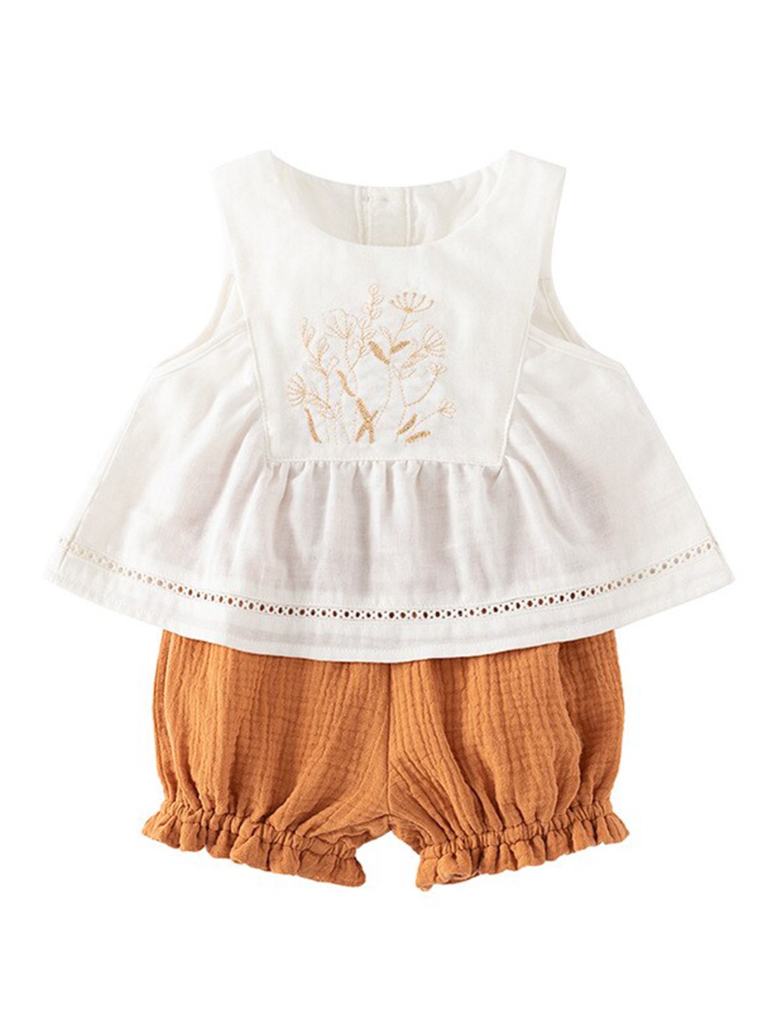 

StyleCast Girls White & Brown Embroidered Pure Cotton Tunic with Shorts
